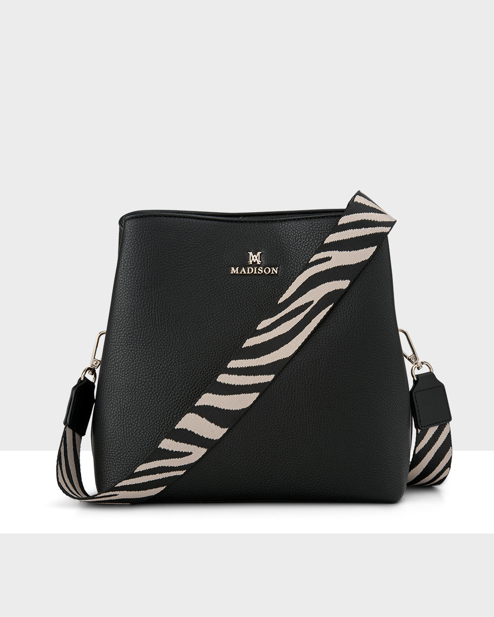 Joanie 3 Compartment Crossbody Bucket Bag + Zebra Bag Strap