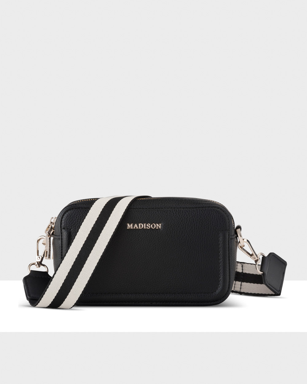 Maddie Double Zip Camera Crossbody Bag + Stripe Bag Strap