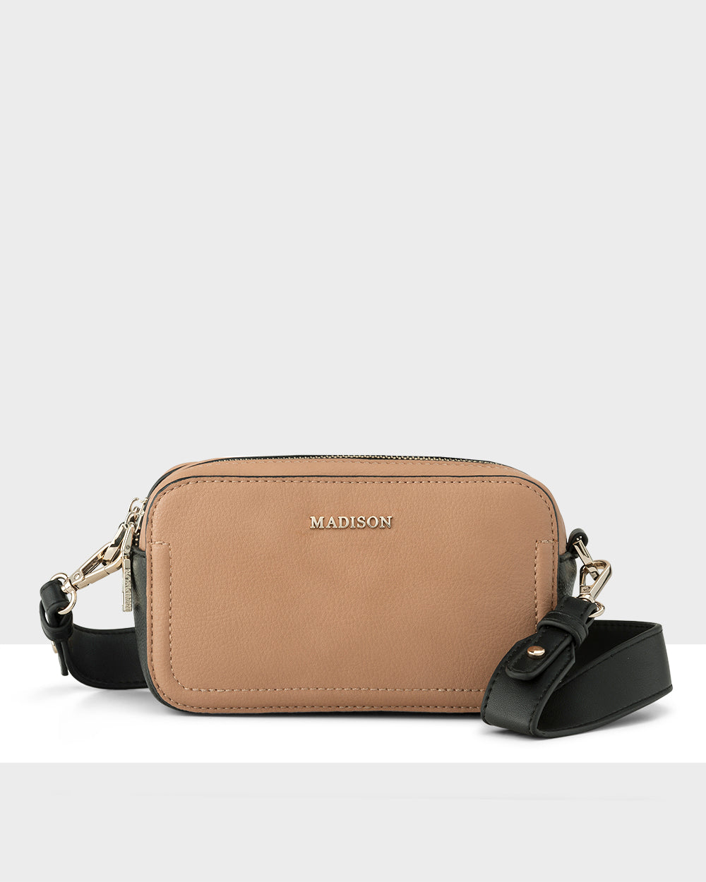 Maddie Double Zip Camera Crossbody Bag With Wide Strap