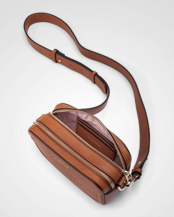 Maddie Double Zip Camera Crossbody Bag With Wide Strap Bags To Go