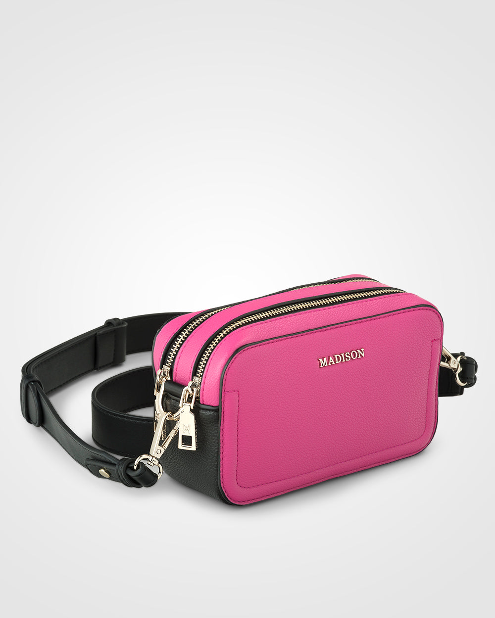 Maddie Double Zip Camera Crossbody Bag With Wide Strap