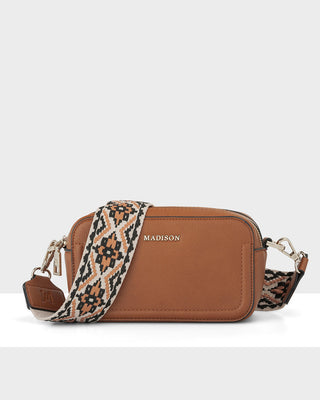 Maddie Double Zip Camera Crossbody Bag + Aztec Bag Strap