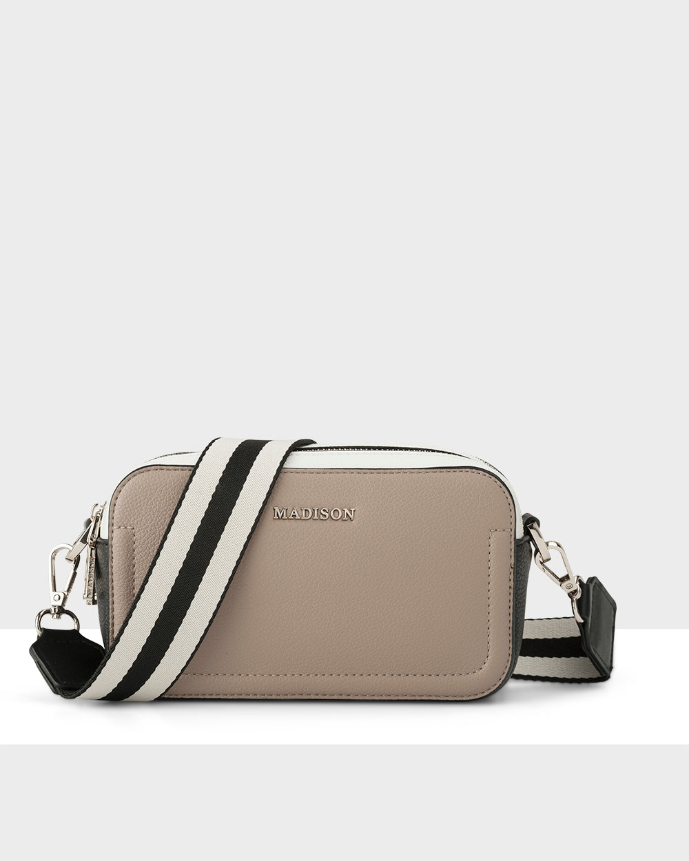 Maddie Double Zip Camera Crossbody Bag + Stripe Bag Strap