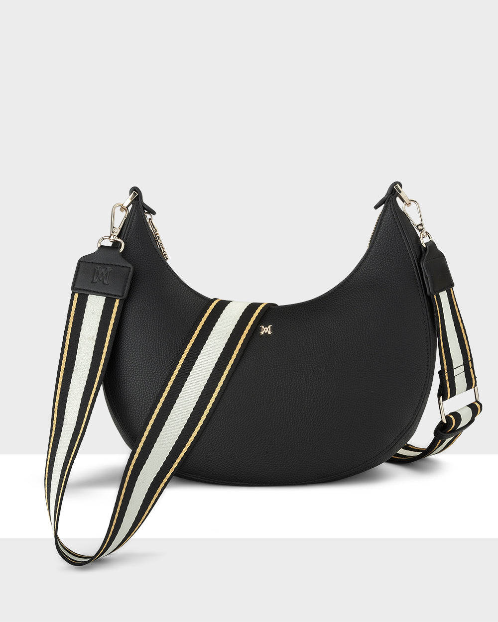 Pia Cresent Shoulder Bag With Crossbody Strap + Metallic Stripe Strap