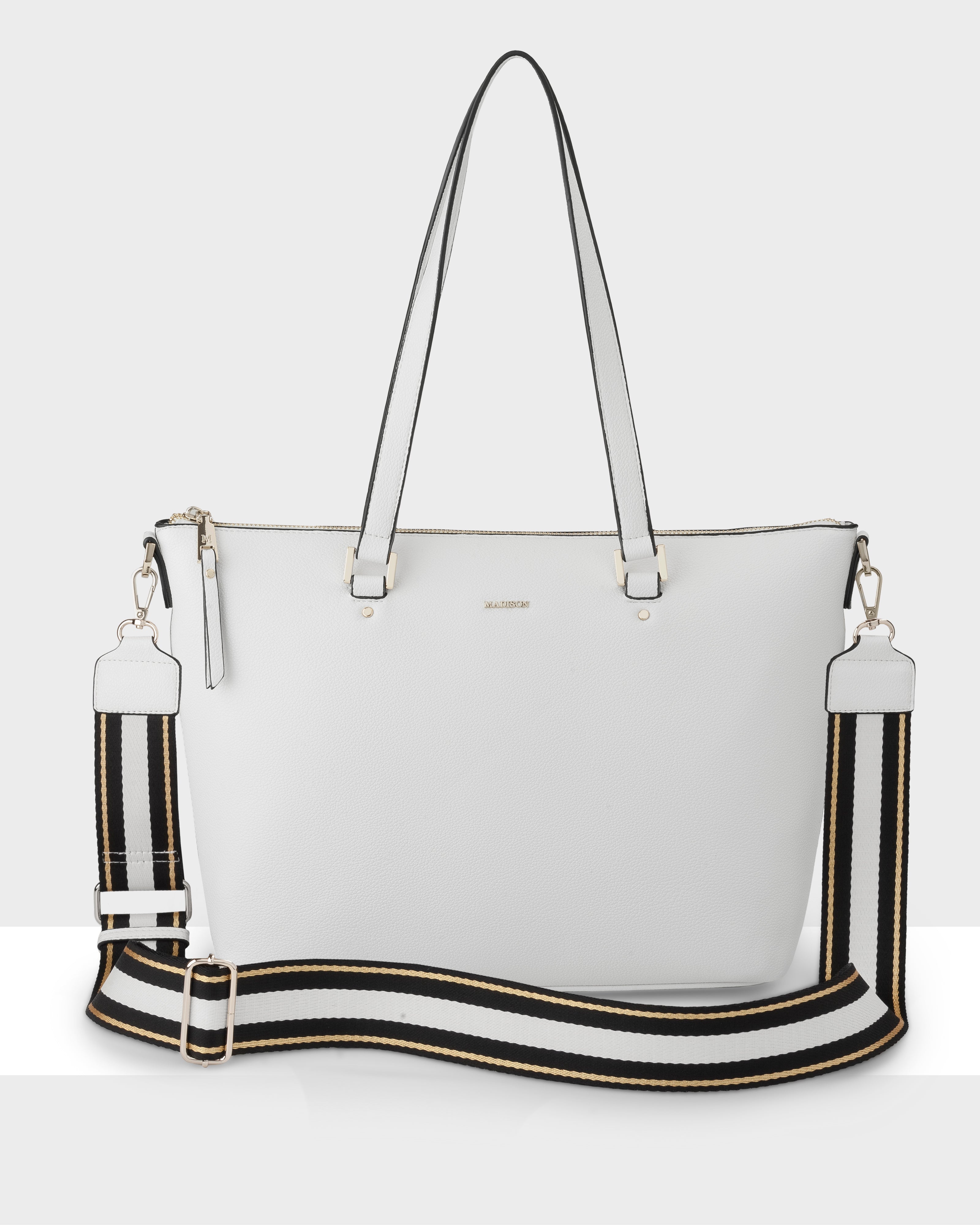 Vivian Medium Zip Top Tote With Metallic Stripe Strap