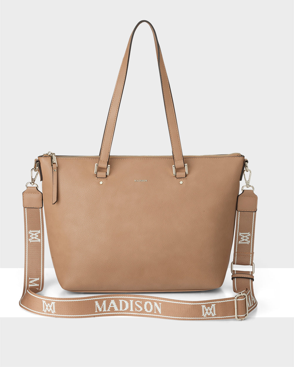 Vivian Medium Zip Top Tote With Monogram Stripe Strap