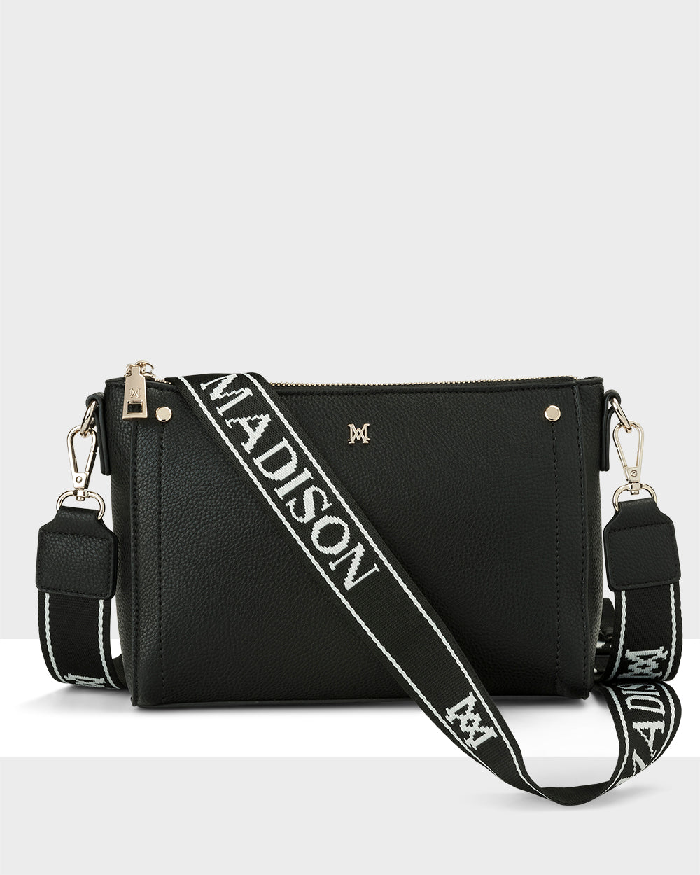 Eden Zip Top Crossbody Bag With Monogram Stripe Strap