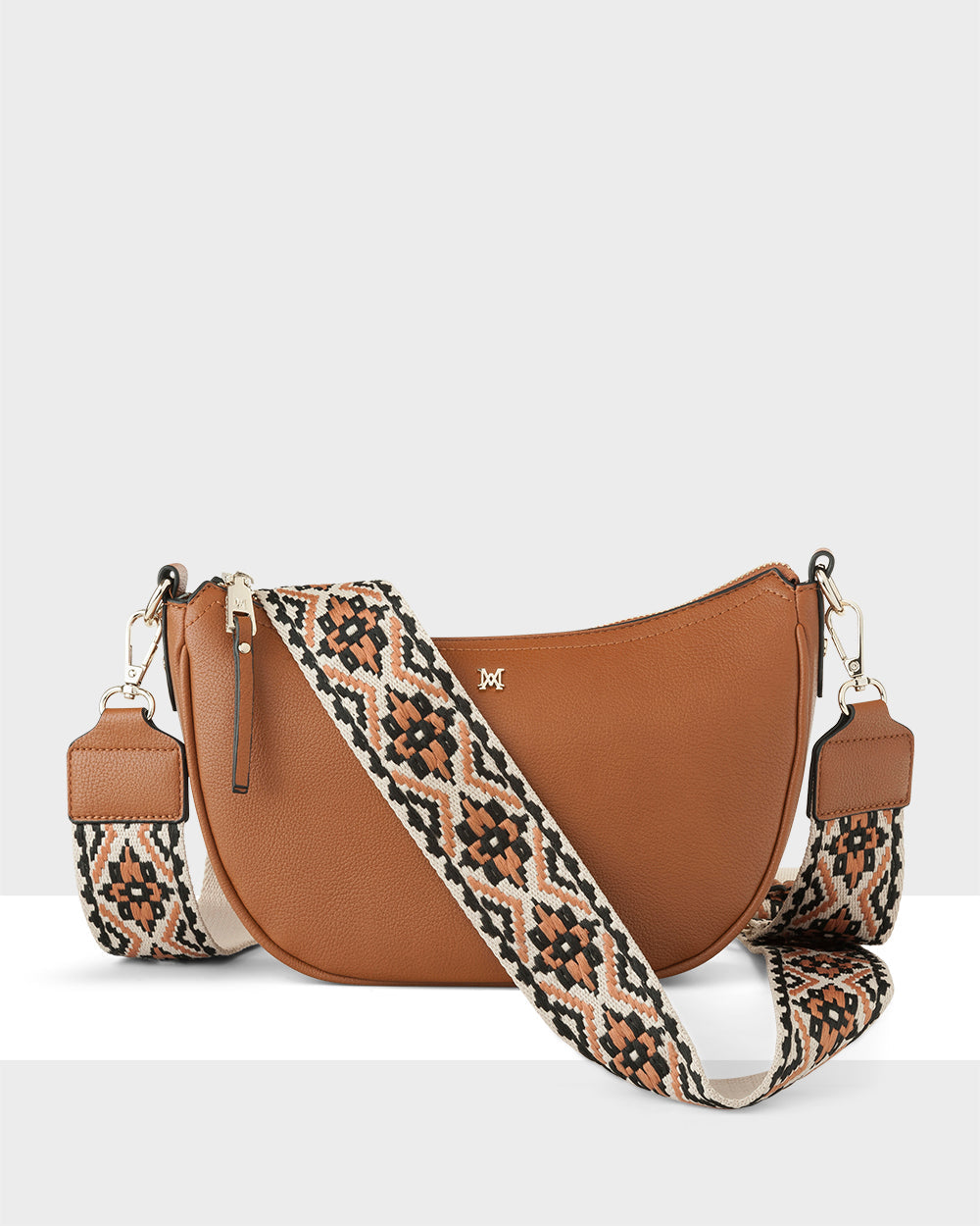 Layla Zip Top Curved Crossbody With Aztec Strap