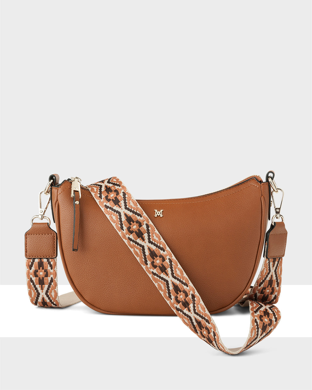 Layla Zip Top Curved Crossbody With Aztec Strap