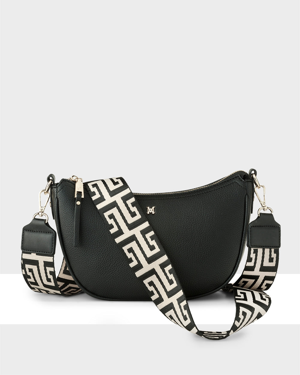 Layla Zip Top Curved Crossbody With Graphic Strap