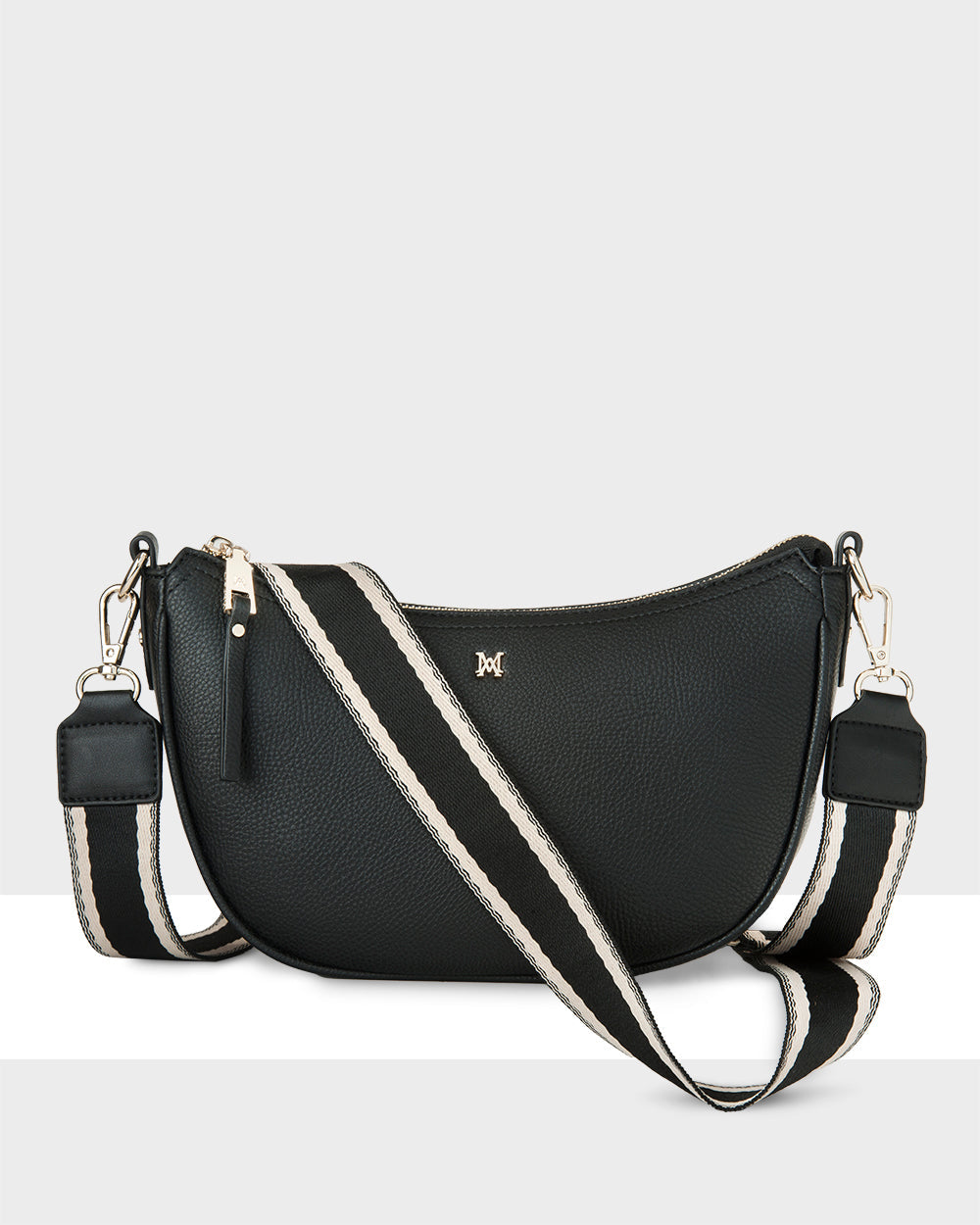 Layla Zip Top Curved Crossbody With Stripe Strap-1