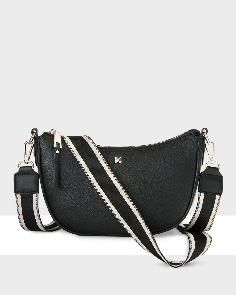 Layla Zip Top Curved Crossbody With Stripe Strap