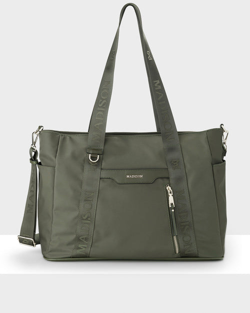Anita Large Nylon Tote Bag With Monogram Webbing Strap