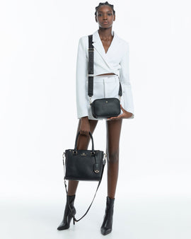 Angie Medium 3 Compartment Satchel Bag + Metallic Stripe Bag Strap - 0