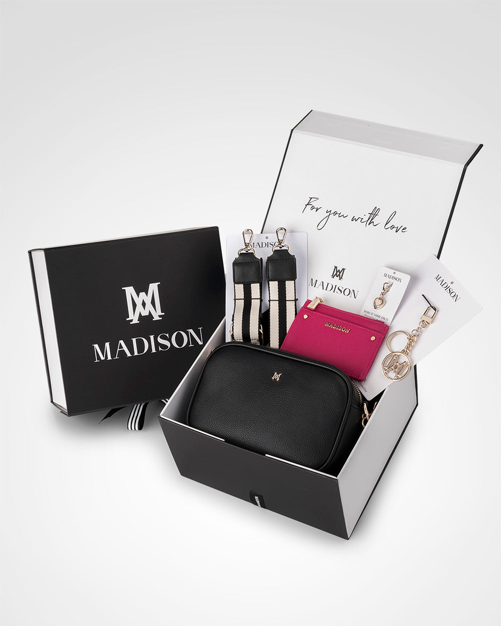 Monica Stripe 5 Piece Giftbox - Handbag, Bag Strap, Cardholder, Keychain & Personalisation Charm-1
