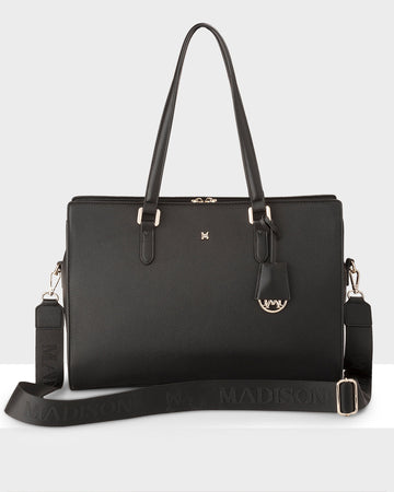 Sheree Laptop Tote Work Bag With Monogram Crossbody Strap