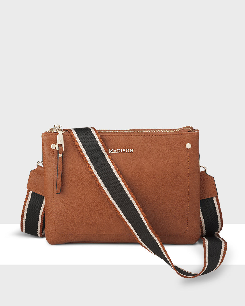 Charlotte Double Zip Crossbody Bag + Stripe Bag Strap