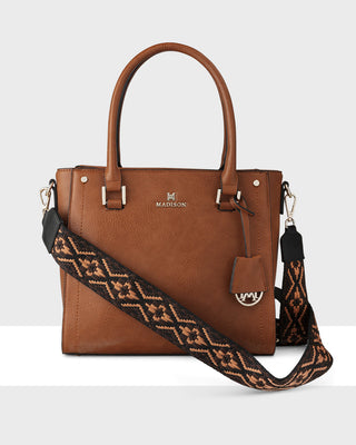 Angie Medium 3 Compartment Satchel Bag + Aztec Bag Strap