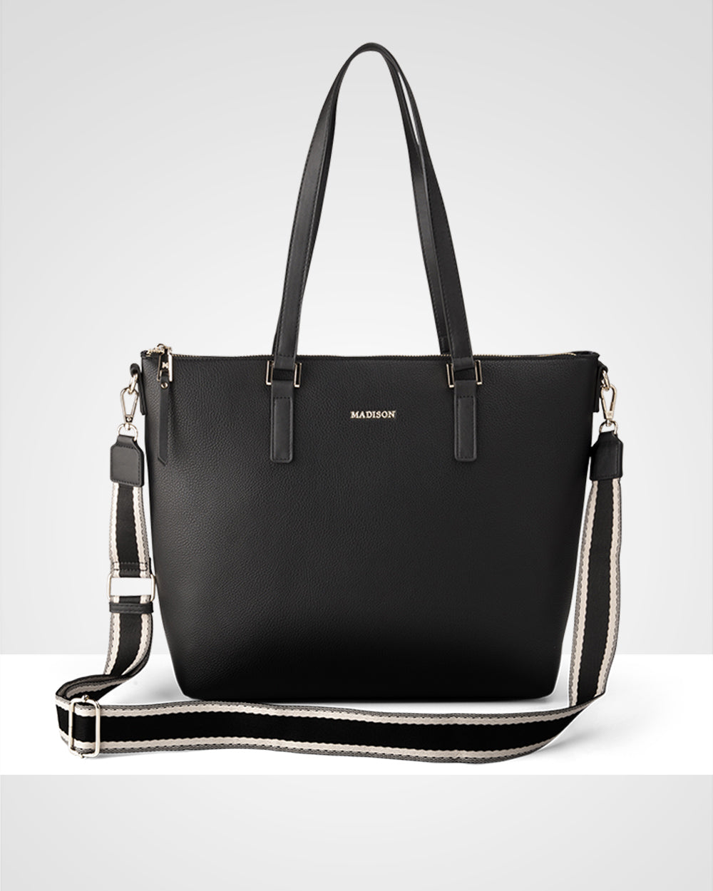 Inga Large Zip Top Tote Bag + Stripe Bag Strap