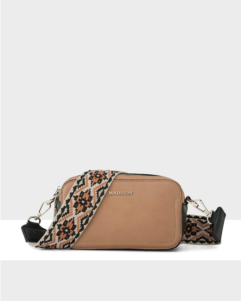 Maddie Double Zip Camera Crossbody Bag + Aztec Bag Strap