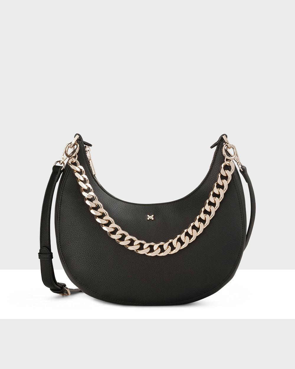 Pia Crescent Shoulder Bag With Crossbody Strap + Chunky Chain Strap