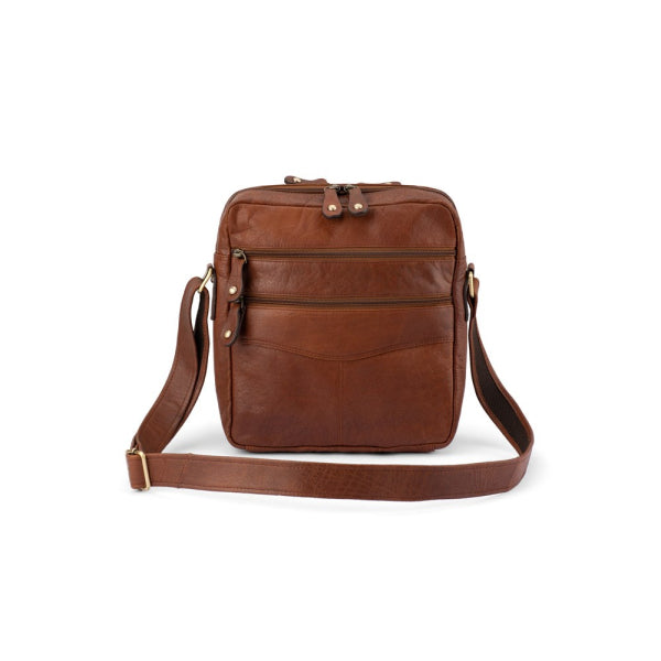 Franco Bonini - MB1782BFK 2 Section Leather Side Bag - Cognac
