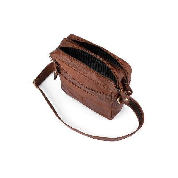 Franco Bonini - MB1782BFK 2 Section Leather Side Bag - Cognac