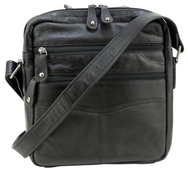 Franco Bonini - MB1782BFK 2 Section Leather Side Bag - Black