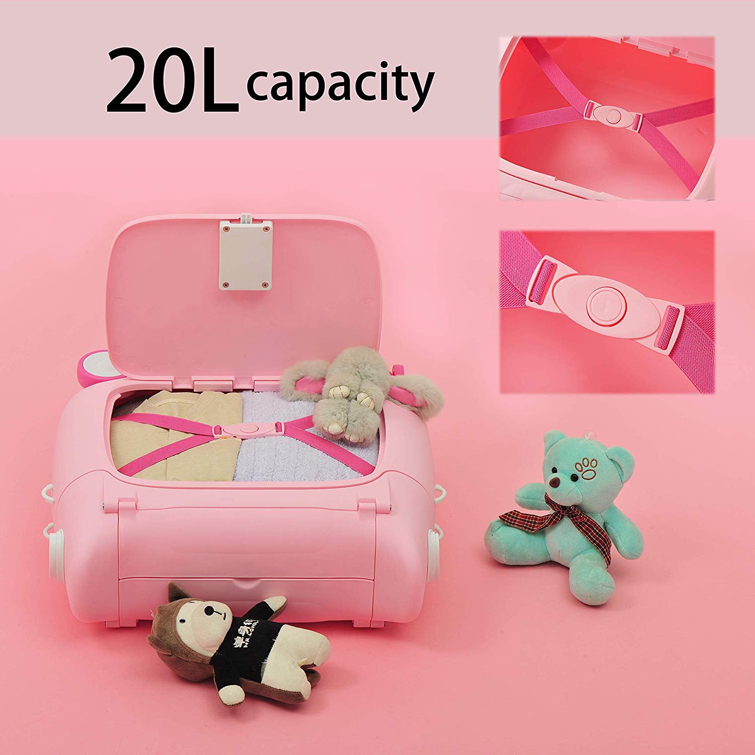 MooHuu - Kids Carry-on Rolling Luggage - Pink-3
