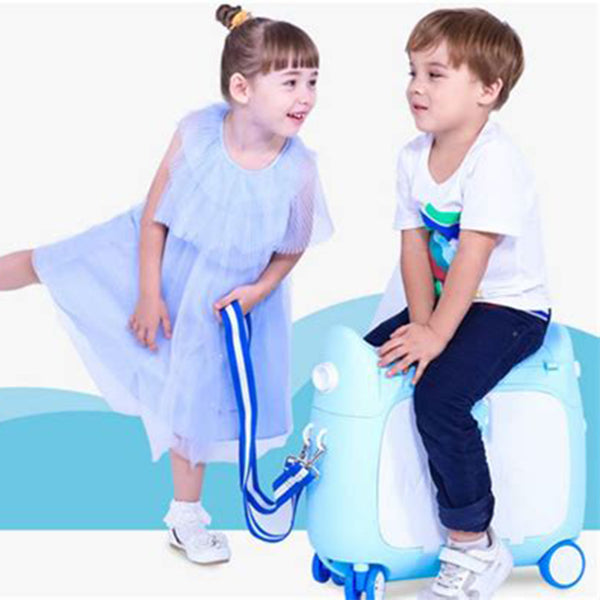 MooHuu - Kids Carry-on Rolling Luggage - Blue