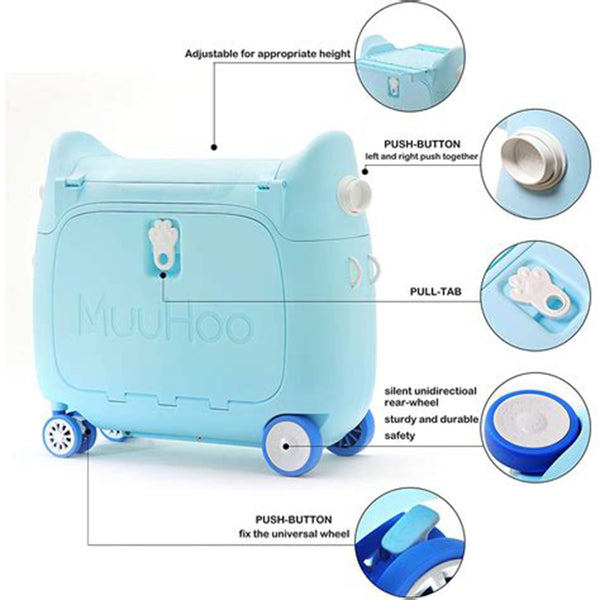 MooHuu - Kids Carry-on Rolling Luggage - Blue