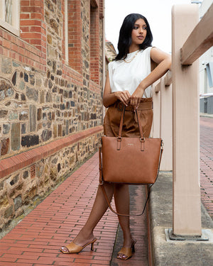 Inga Large Zip Top Tote Bag With Laptop Pocket + Leopard Bag Strap