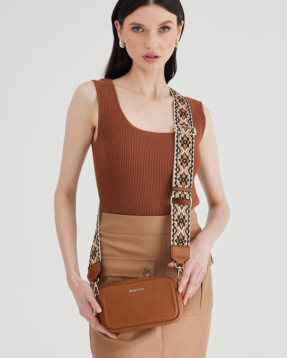 Maddie Double Zip Camera Crossbody Bag + Aztec Bag Strap