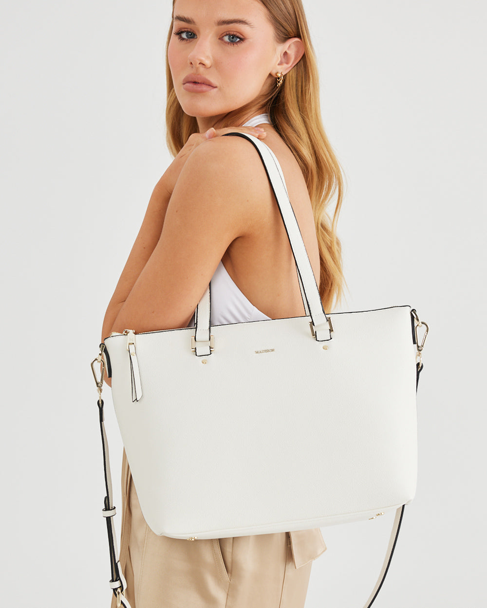 Vivian Medium Zip Top Tote With Metallic Stripe Strap