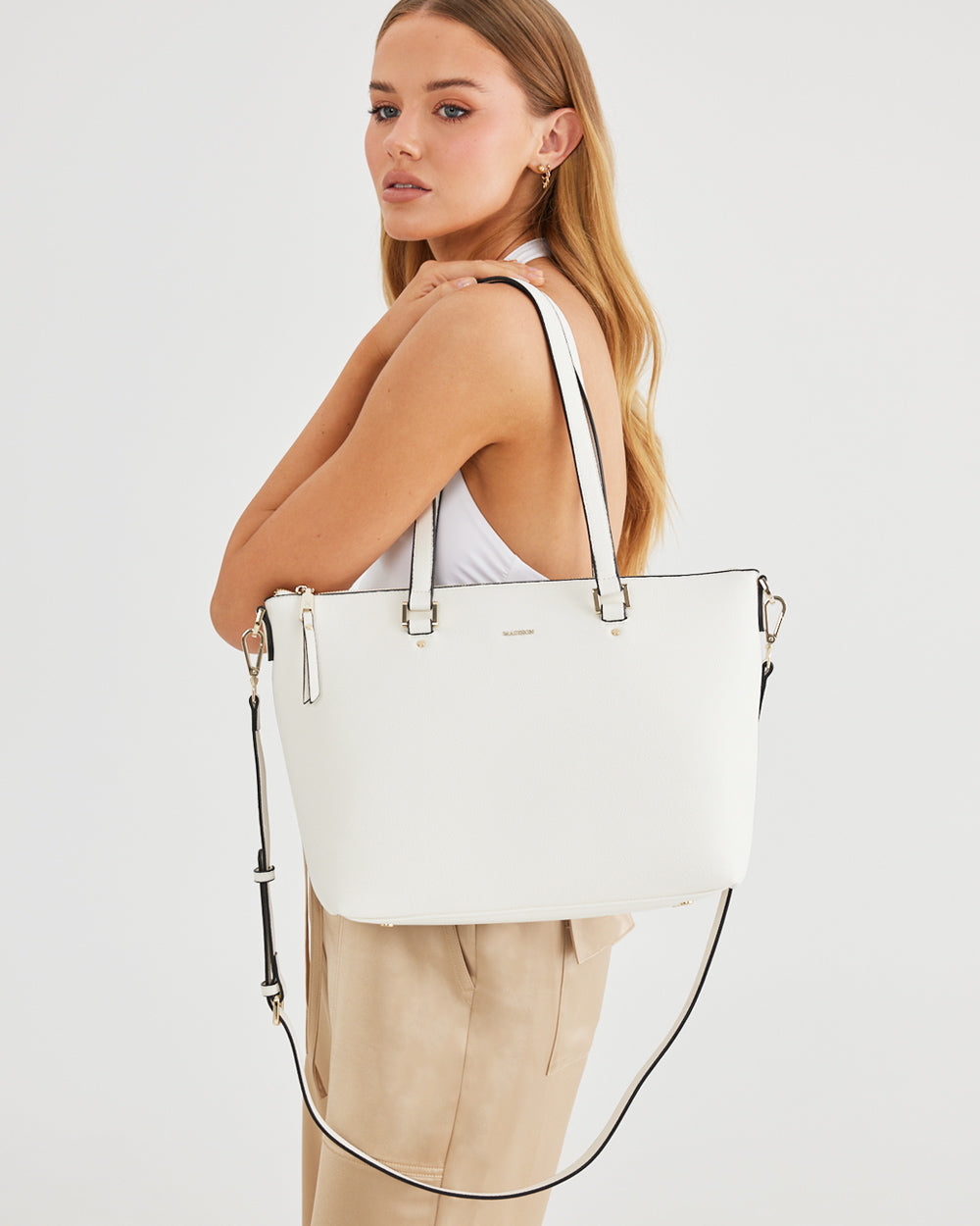 Vivian Medium Zip Top Tote With Metallic Stripe Strap