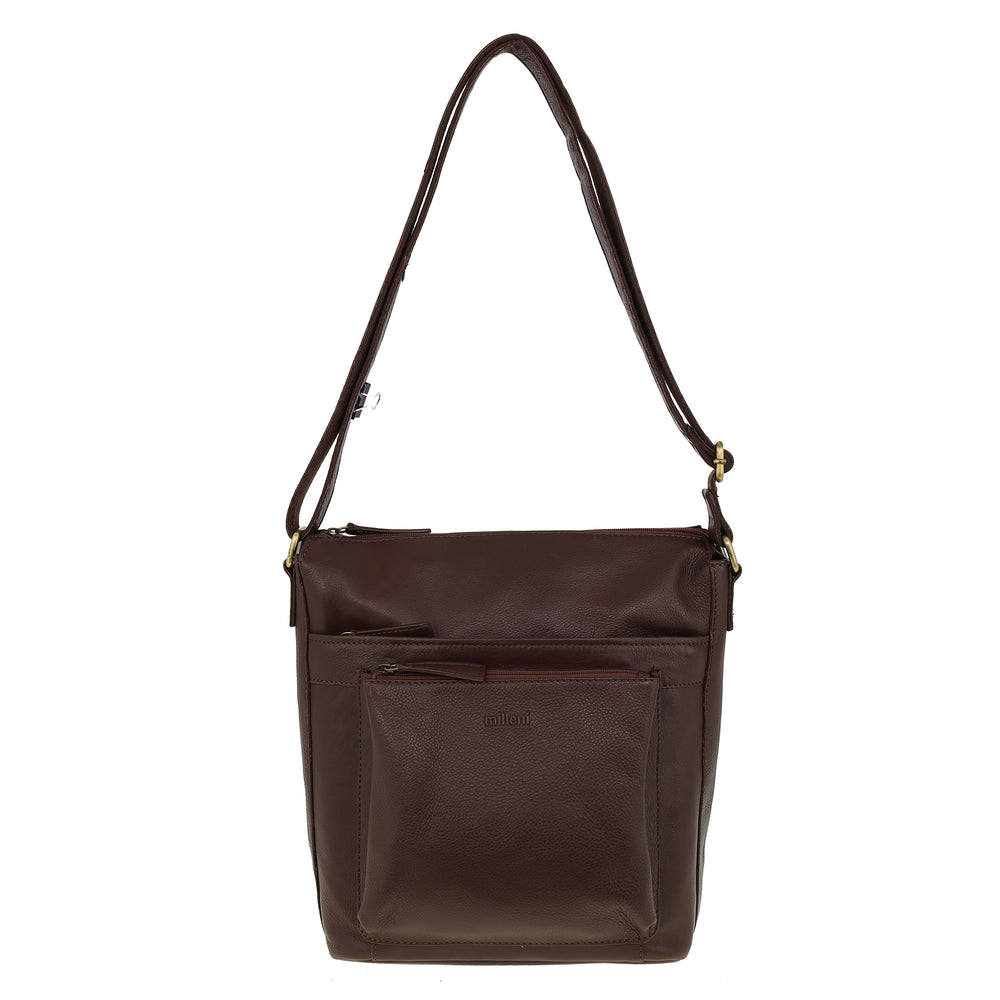 Milleni - NL4157 Leather Crossbody Bag - Chocolate