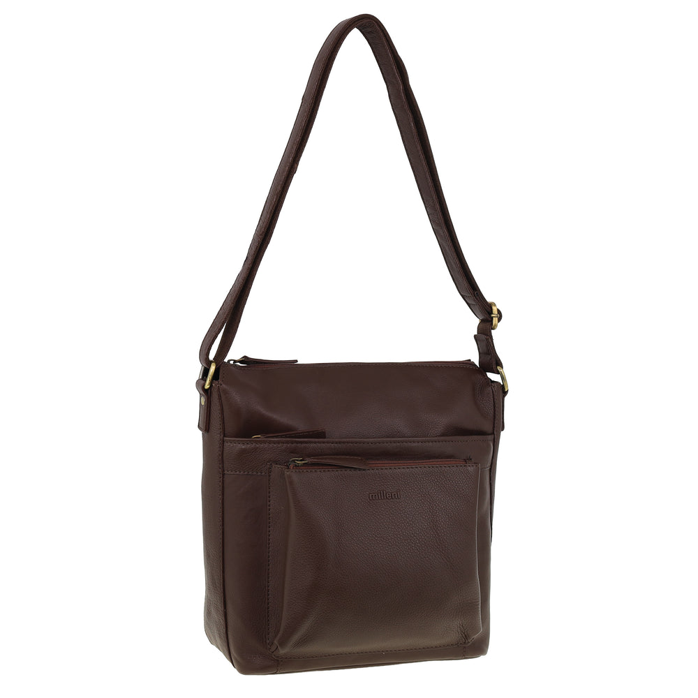 Milleni - NL4157 Leather Crossbody Bag - Chocolate