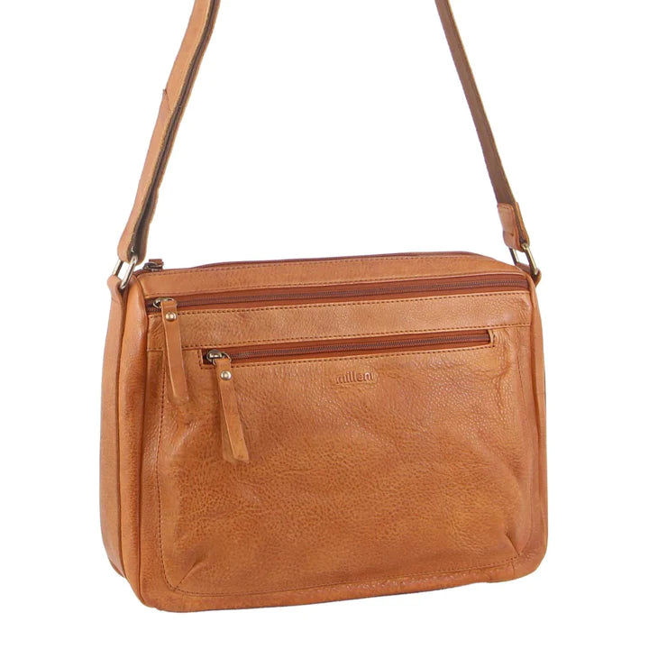 Milleni - NL9426 2section Leather Cross-Body - Cognac