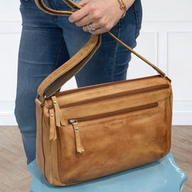 Milleni - NL9426 2section Leather Cross-Body - Cognac - 0