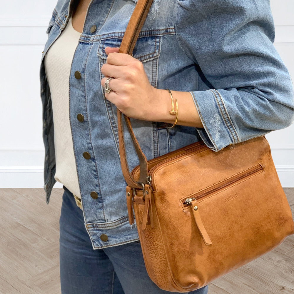 Milleni NL10768 Cognac Leather Cross-Body