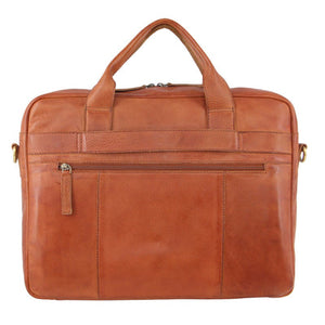 Pierre Cardin Rustic Leather Computer Bag with Double Handles and Front Zip Compartment