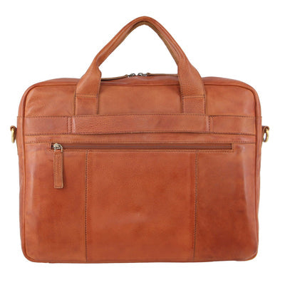 Pierre Cardin Rustic Leather Computer Bag with Double Handles and Front Zip Compartment