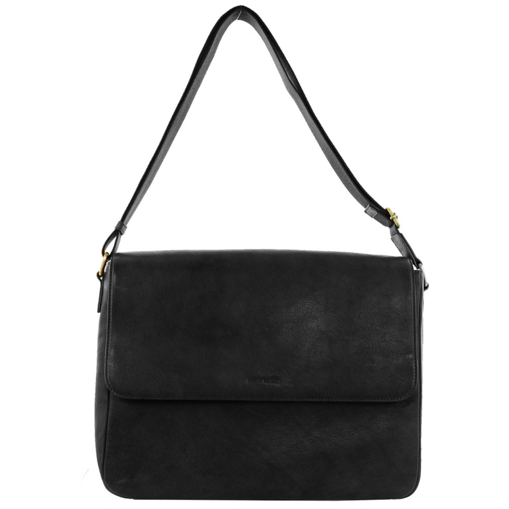Pierre Cardin - PC4084 Leather Messenger Briefcase - Black