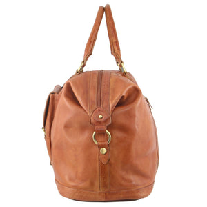 Pierre Cardin - Rustic Leather Overnight Bag with Front Flap Pocket PC3134 - Cognac