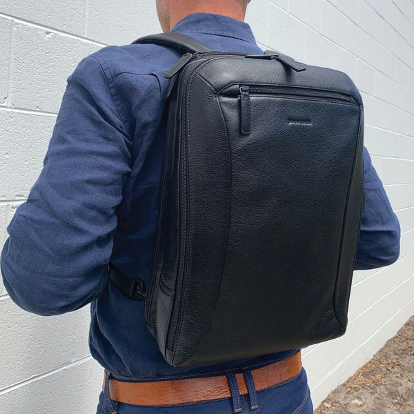 Pierre Cardin Pebbled Leather Laptop Backpack PC3297 Black
