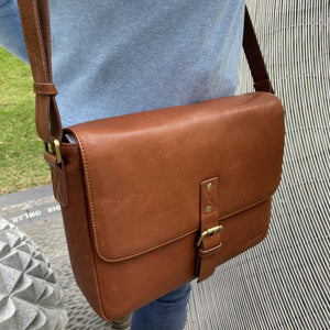 Pierre Cardin Mens Leather Business Satchel with Flap Closure PC3500 D.TAN