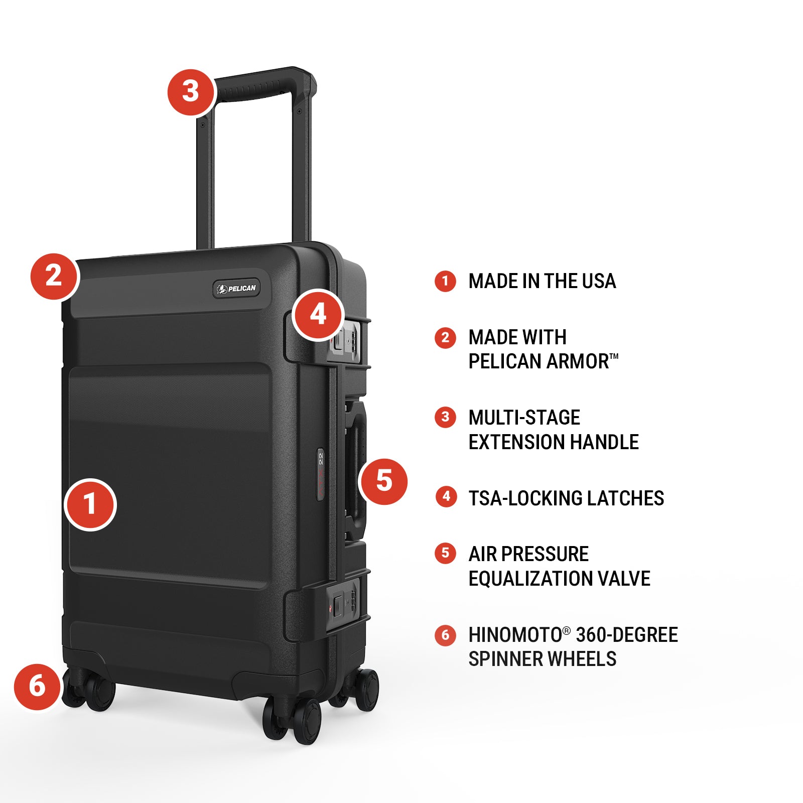 Pelican - HC22 Travel Hard Suitcase Carry On - Black