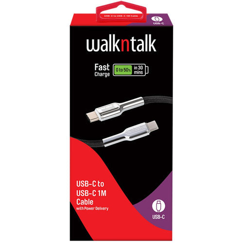 Walk N Talk - USB C to C 1m Fast Charge Cable - Black
