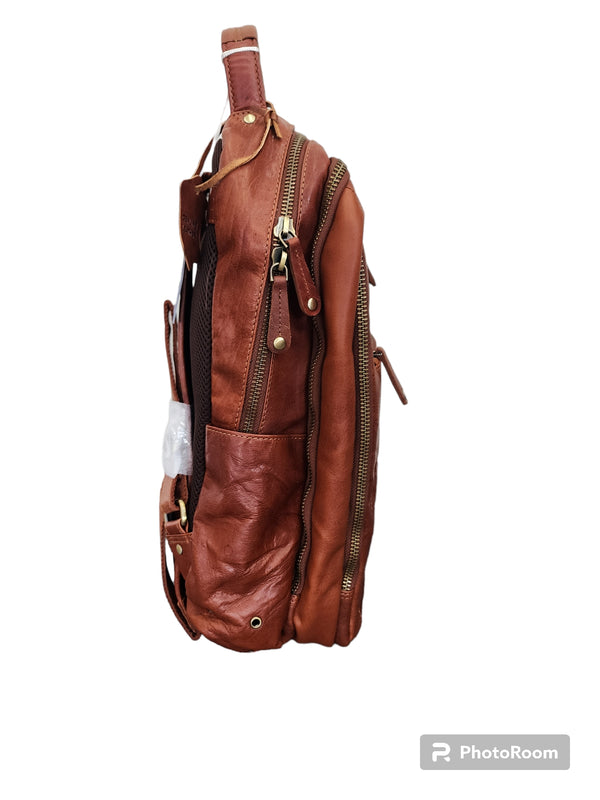 Oran - OB-749 Mike Large 3section Leather Laptop backpack - Brown