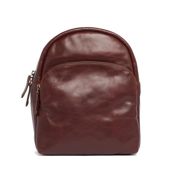 Oran - RH-2368 Small Rounded Leather Backpack - Brandy